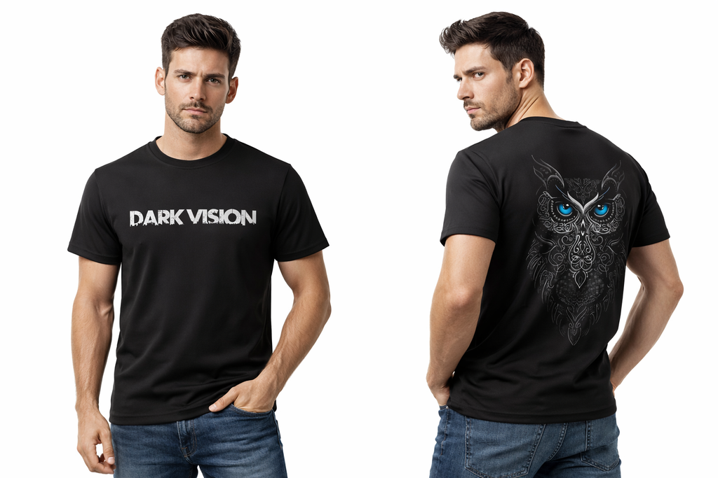 Dark Vision Owl Graphic T-Shirt – Minimal Front, Bold Back Design