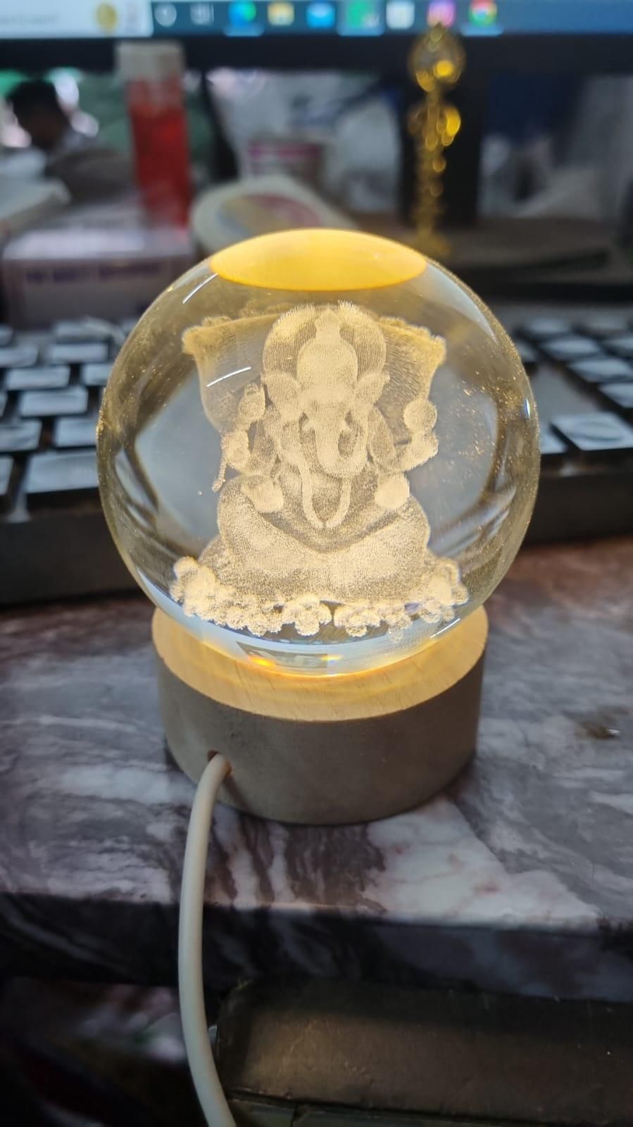 Premium Lord Ganesh Crystal LED Night Lamp