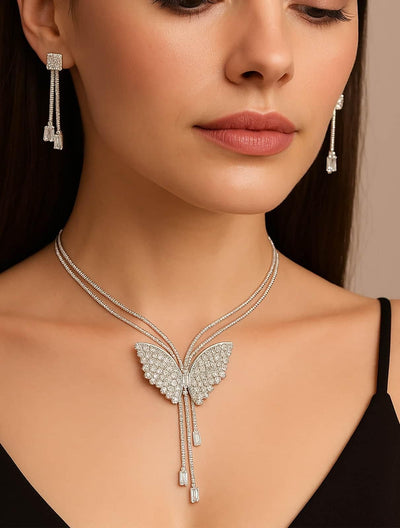 Butterfly Pendant Necklace with Earrings – Elegant Fashion Jewelry Set